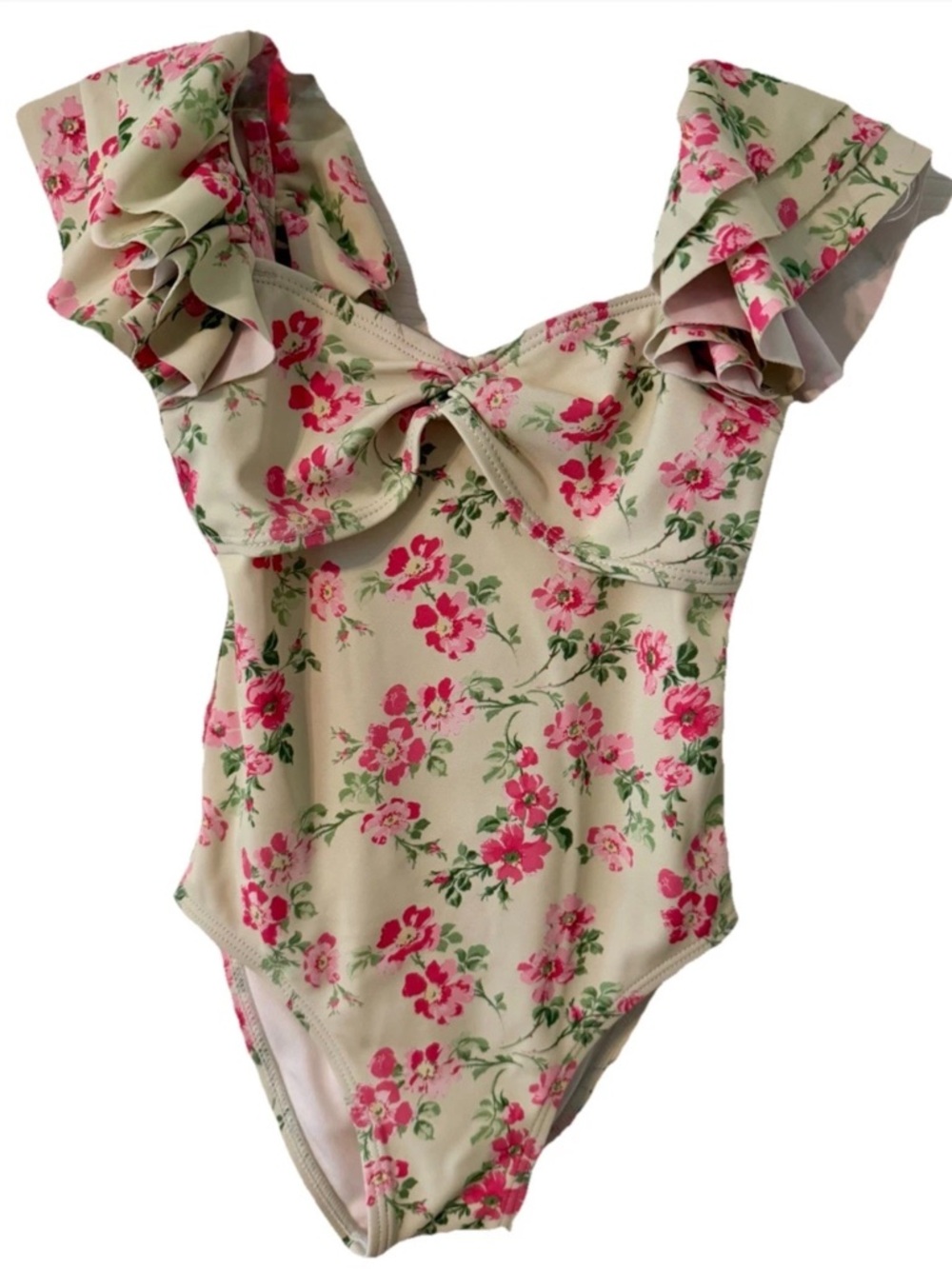 Janie and Jack Girls Mint Green Pink Floral One Pc  Swimsuit Ruffle Sleeves Sz 3